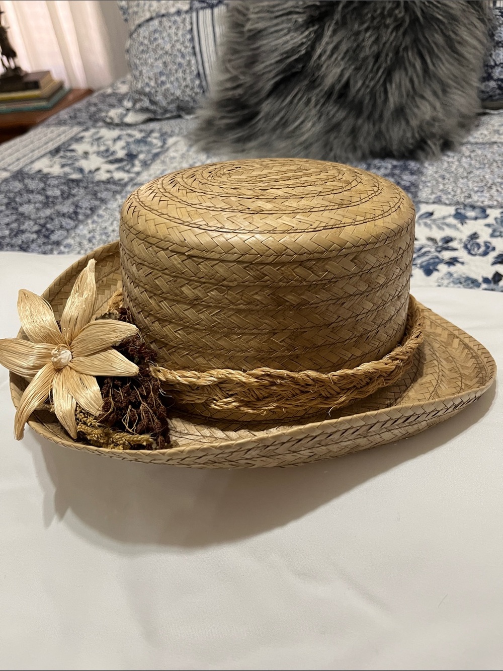 Woven Straw 90’s Hat with Decorative Flower